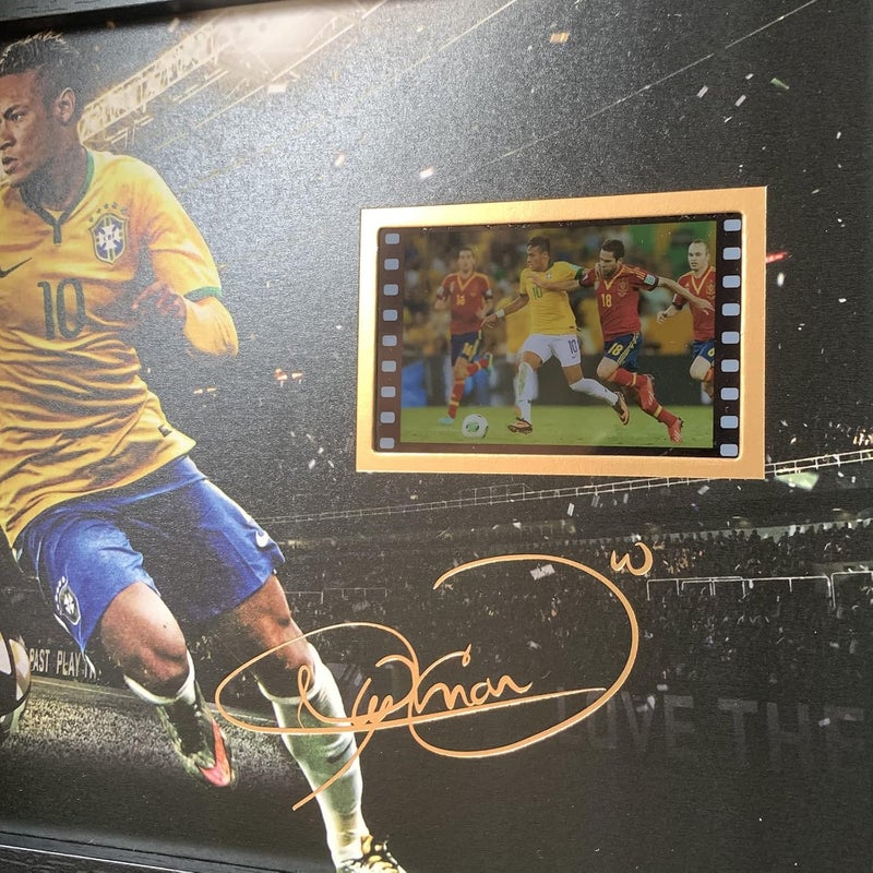 ORIMAMI Gifts for Soccer Player Neymar Jr. Fans - Sport Star Picture Desktop Framed Photo 8x6 Inches with Signed and 1x35mm Film Mini Cell Display - Image 3